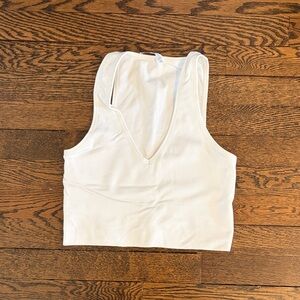 Athleta Small White Ribbed V-Neck Women's Top